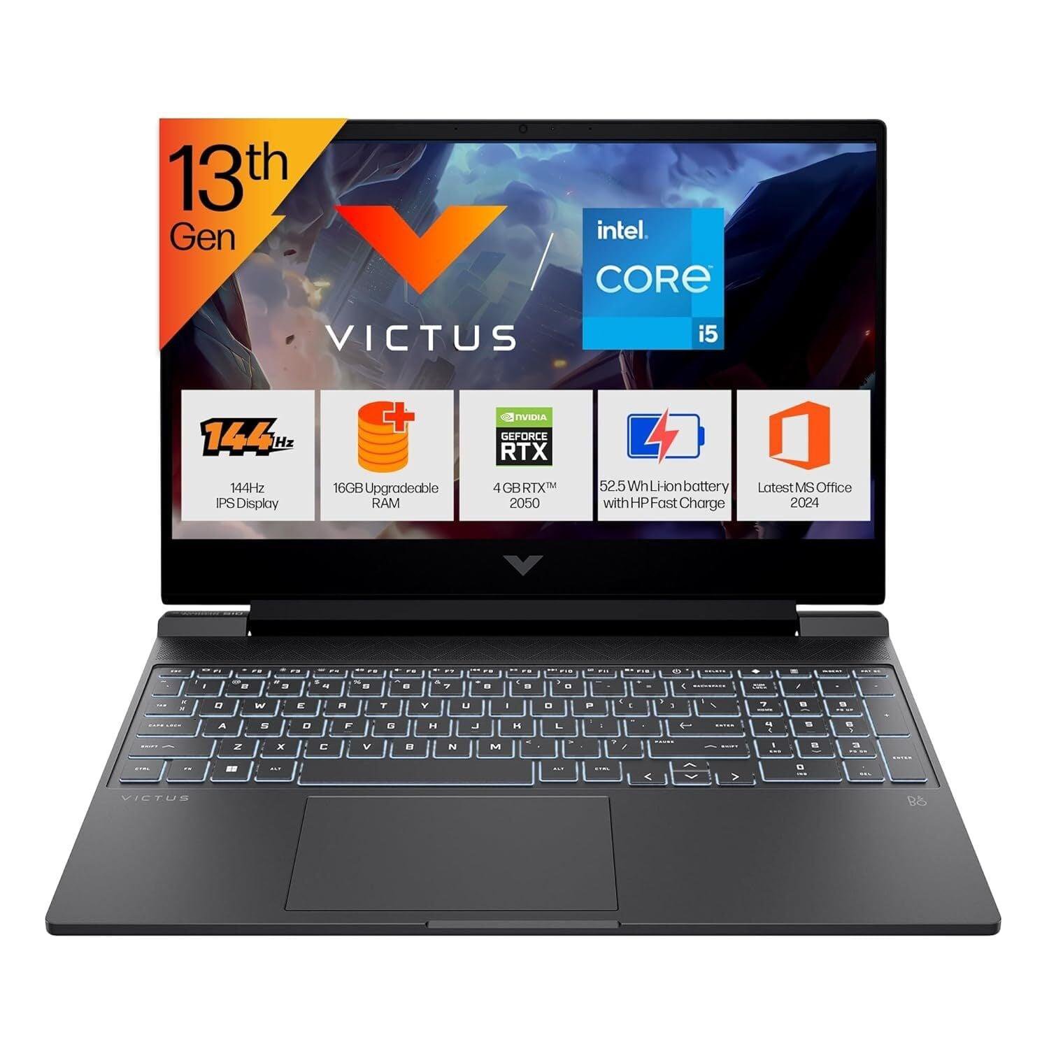 2026/03/392423.jpg HP Victus 15 15-fa2703TX Gaming Laptop (Intel Core i5-13420H/16 GB/512 GB SSD/4 GB-Nvidia GeForce RTX 2050/Windows 11 Home/MSOffice/Full HD), 39.62 cm - 15.6 inch, Mica Silver/With Bag - Image 1