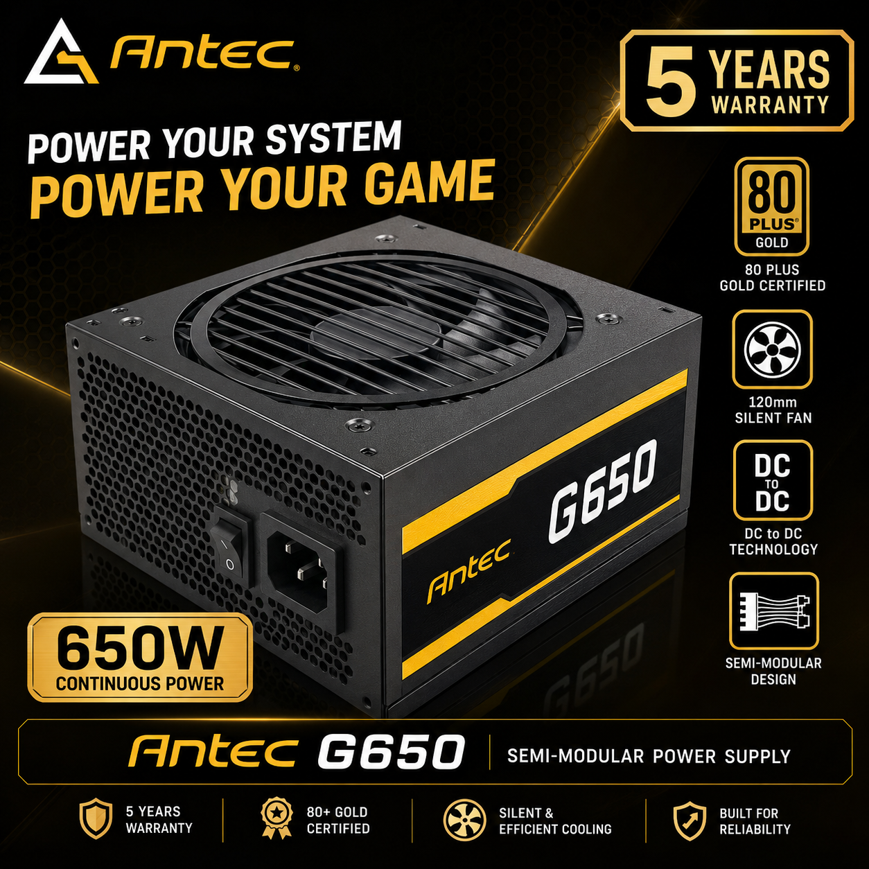 2026/08/110132.png ANTEC G650 GOLD 650 WATT SEMI MODULAR SMPS - Image 1